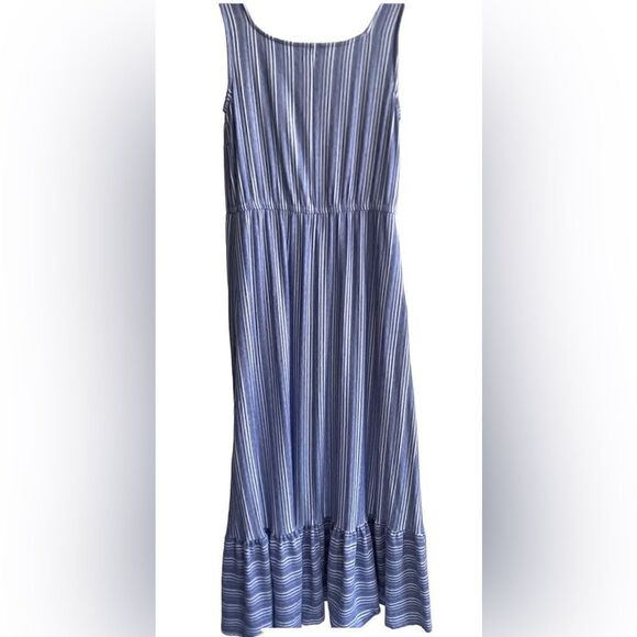 LANE BRYANT- Plus Blue Striped Soft Knit Sleeveless Maxi Dress Ruffle Hem, 18/20 - Picture 11 of 13